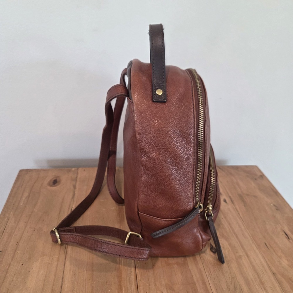 Fossil Genuine Leather Mini Backpack Brown Pebbled Leather Zip Closure... - Picture 3 of 12